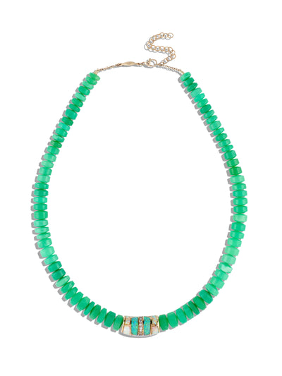 Pave Opal Inlay Chrysoprase Beaded Necklace