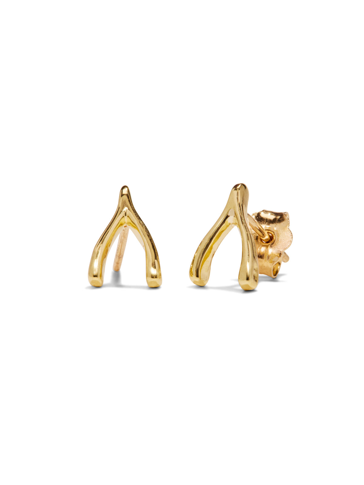 Wishbone Yellow Gold Stud Earrings