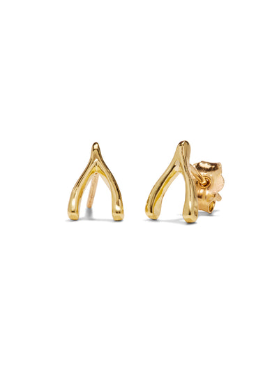 Wishbone Yellow Gold Stud Earrings