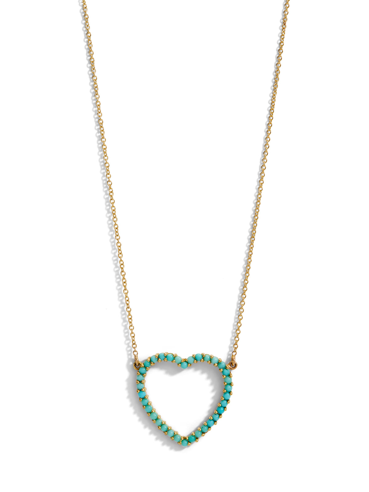 Turquoise Large Open Heart Yellow Gold Necklace