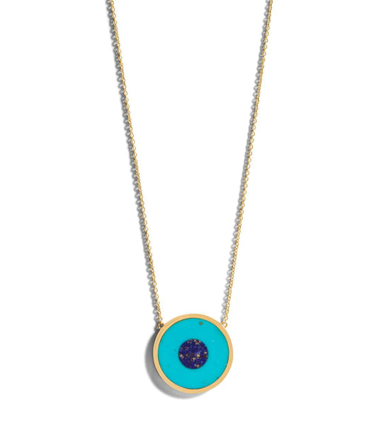 Turquoise Inlay and Lapis Center Eye Yellow Gold Necklace | Ylang 23