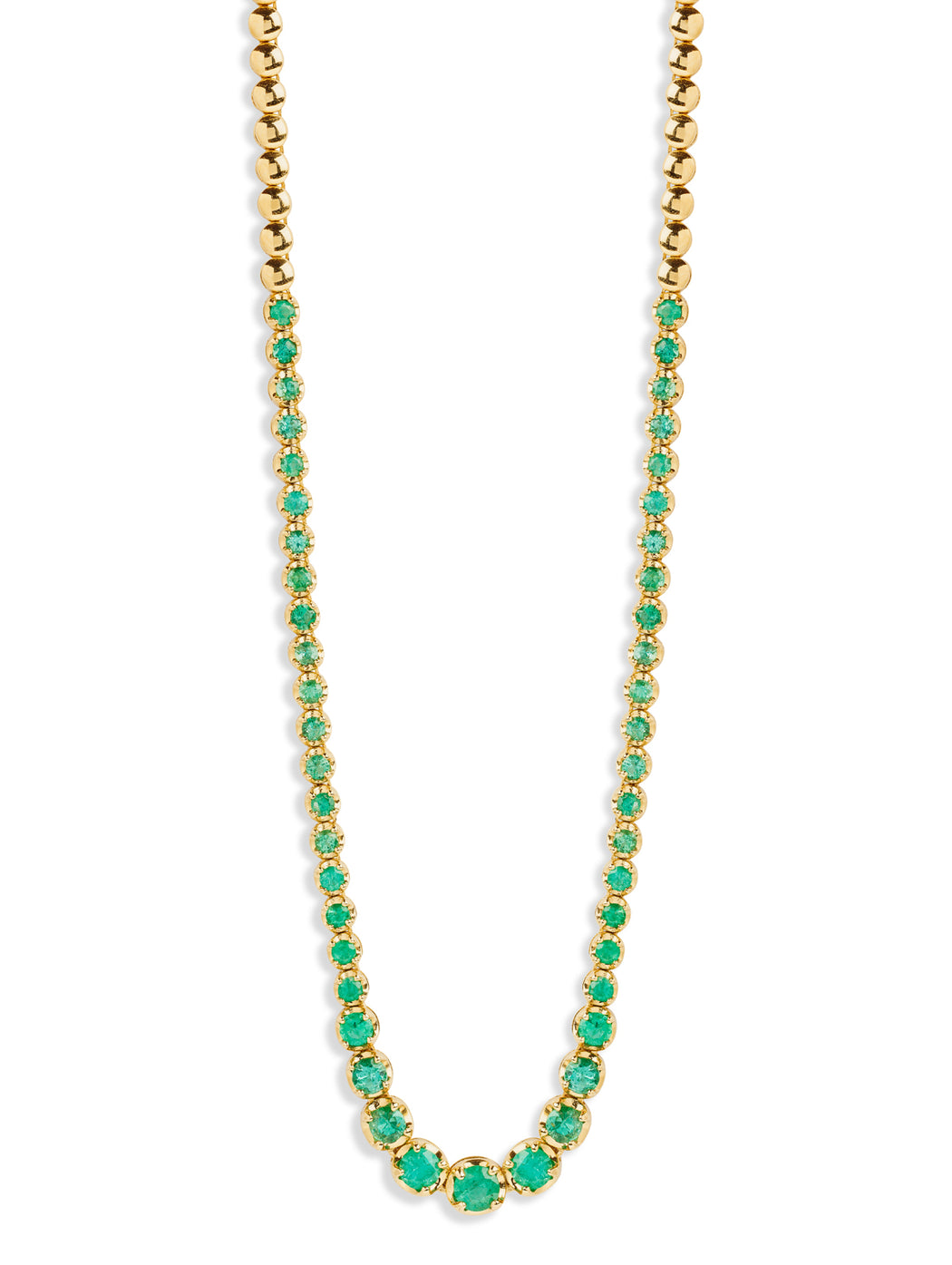 Graduated Emerald Yellow Gold Tennis Necklace
