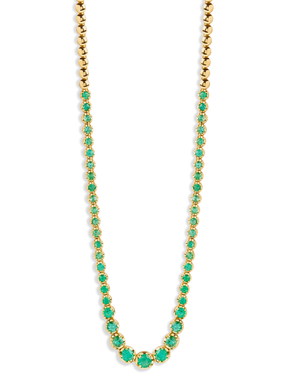 Graduated Emerald Yellow Gold Tennis Necklace