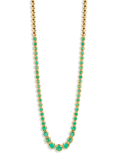Graduated Emerald Yellow Gold Tennis Necklace