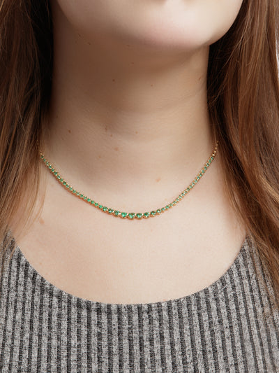 Graduated Emerald Yellow Gold Tennis Necklace