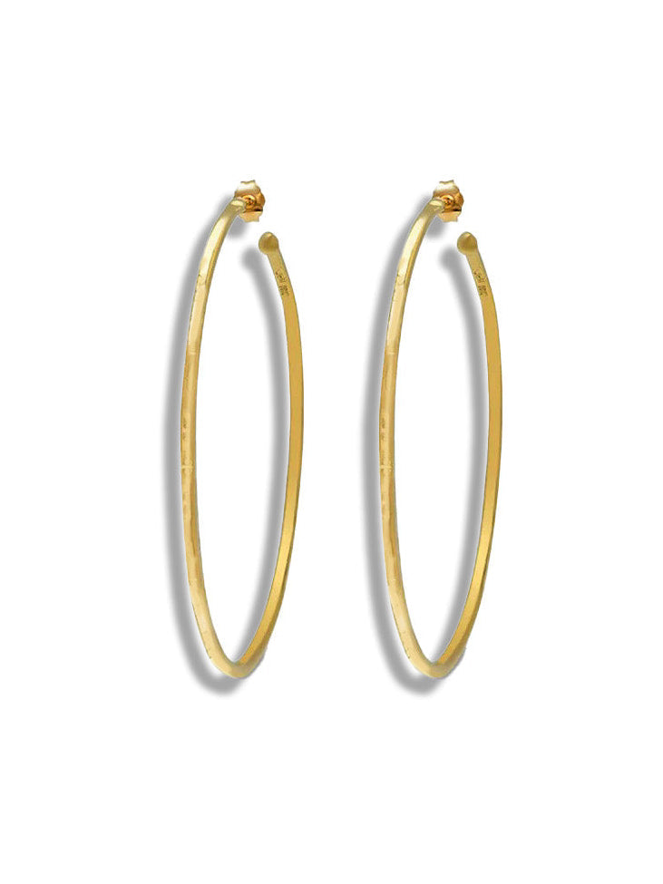 Large Hammered Yellow Gold Bangle Hoop Earrings