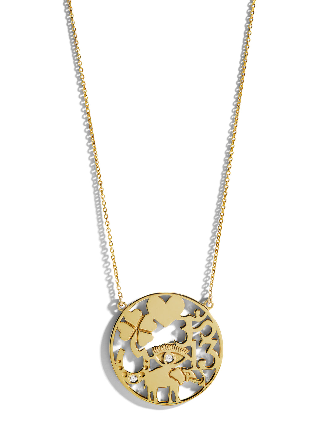 Open Good Luck Yellow Gold Necklace