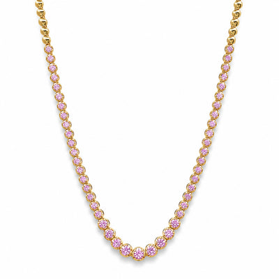 Graduated Pink Sapphire Yellow Gold Tennis Necklace