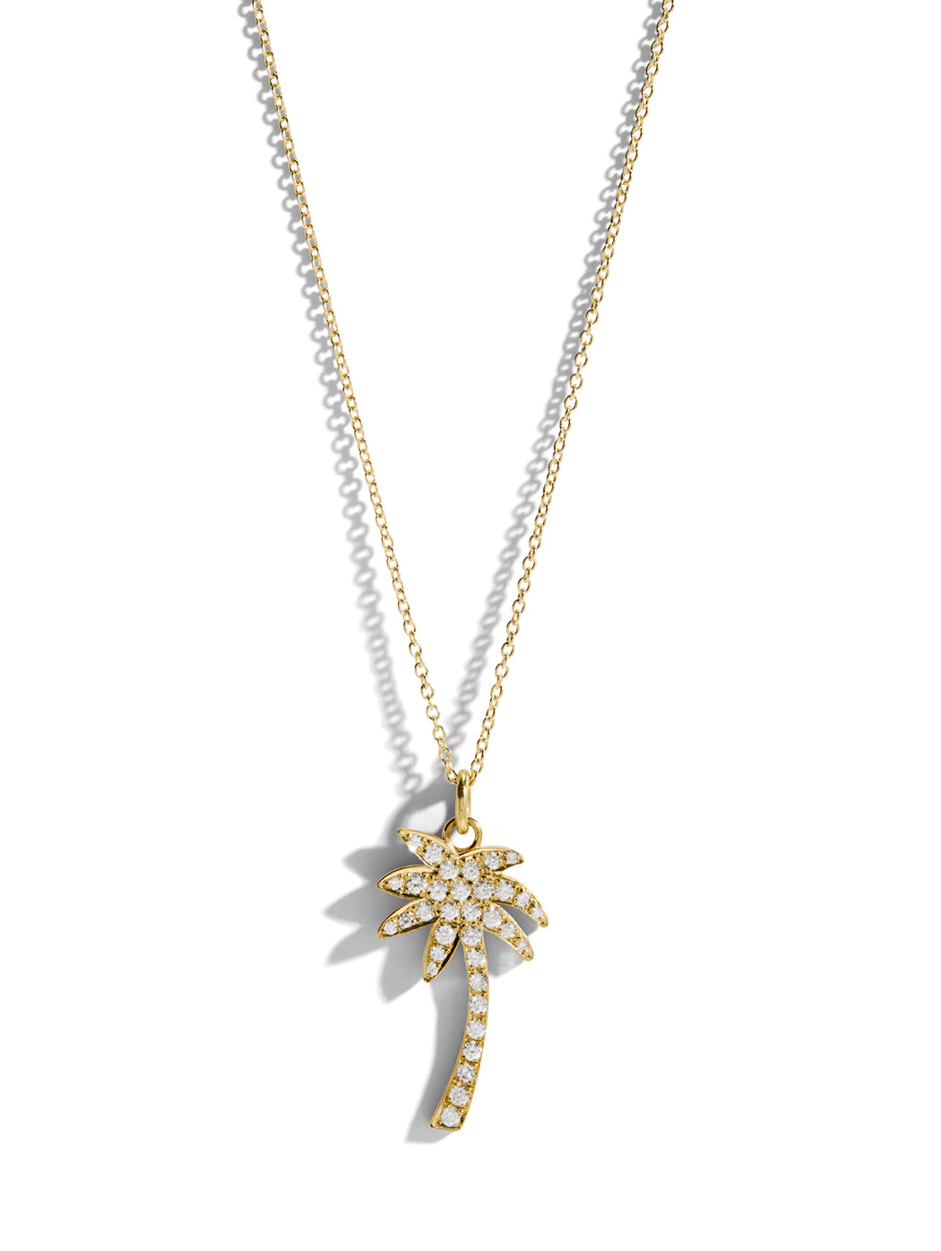 Large Diamond Palm Tree Yellow Gold Necklace