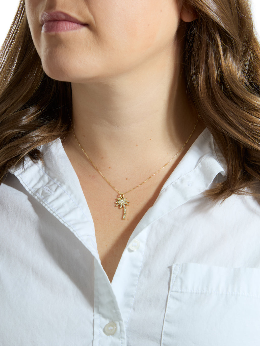 Large Diamond Palm Tree Yellow Gold Necklace
