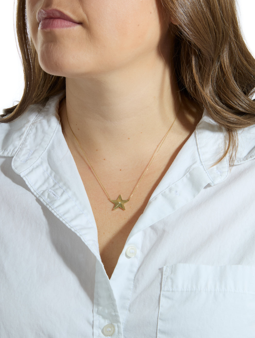 Large 70's Star Yellow Gold Necklace