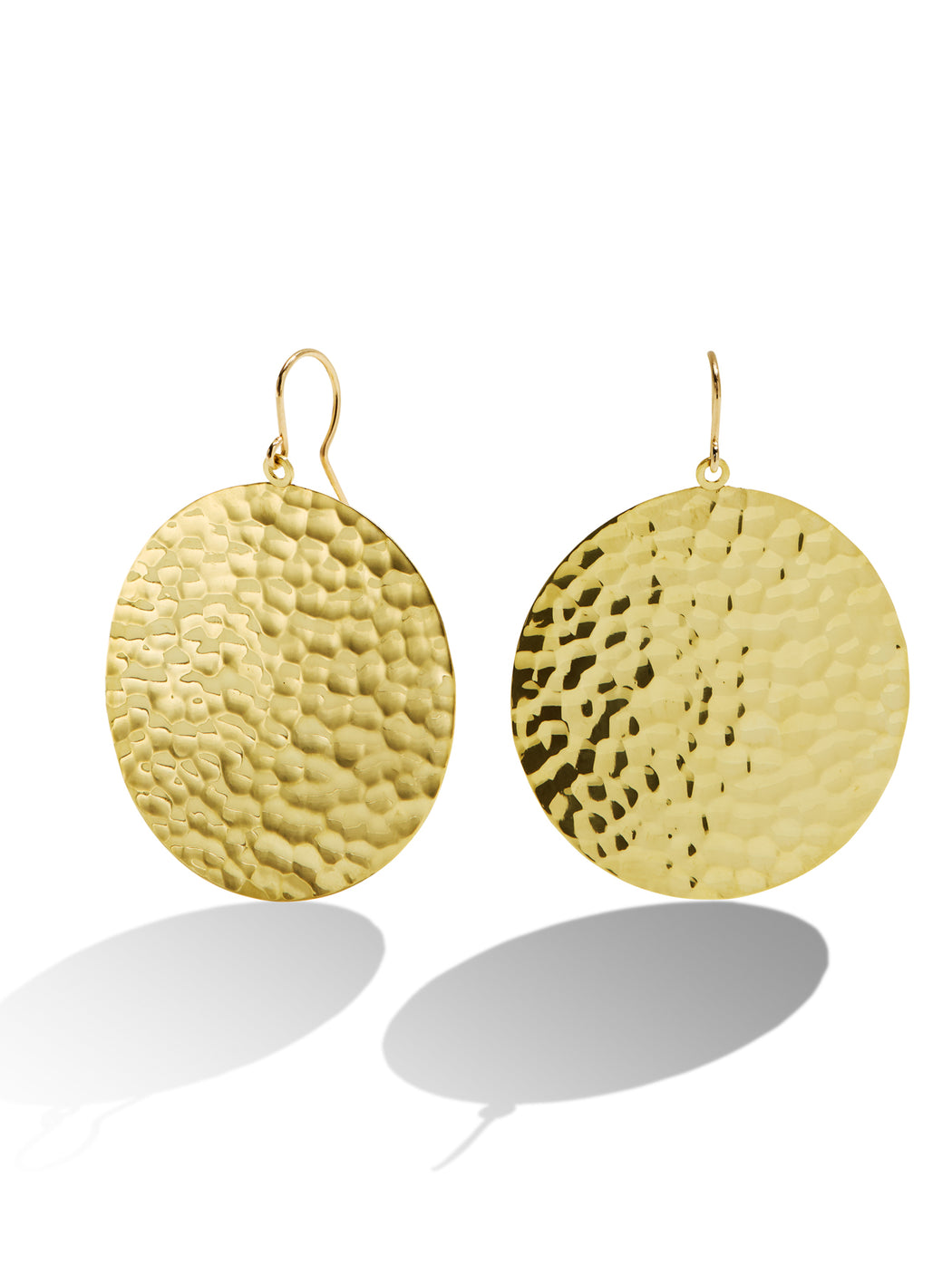 Large Hammered Disc Yellow Gold Earrings