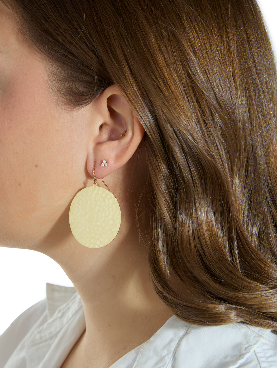 Large Hammered Disc Yellow Gold Earrings