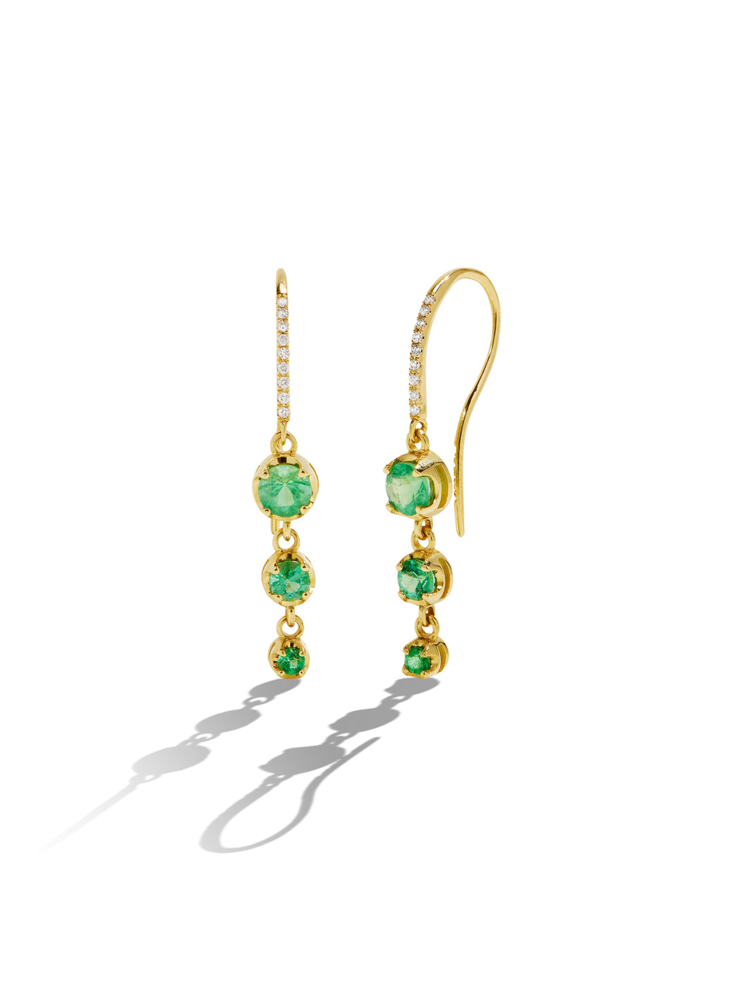 3 Graduated Illusion Set Emerald Yellow Gold Earrings