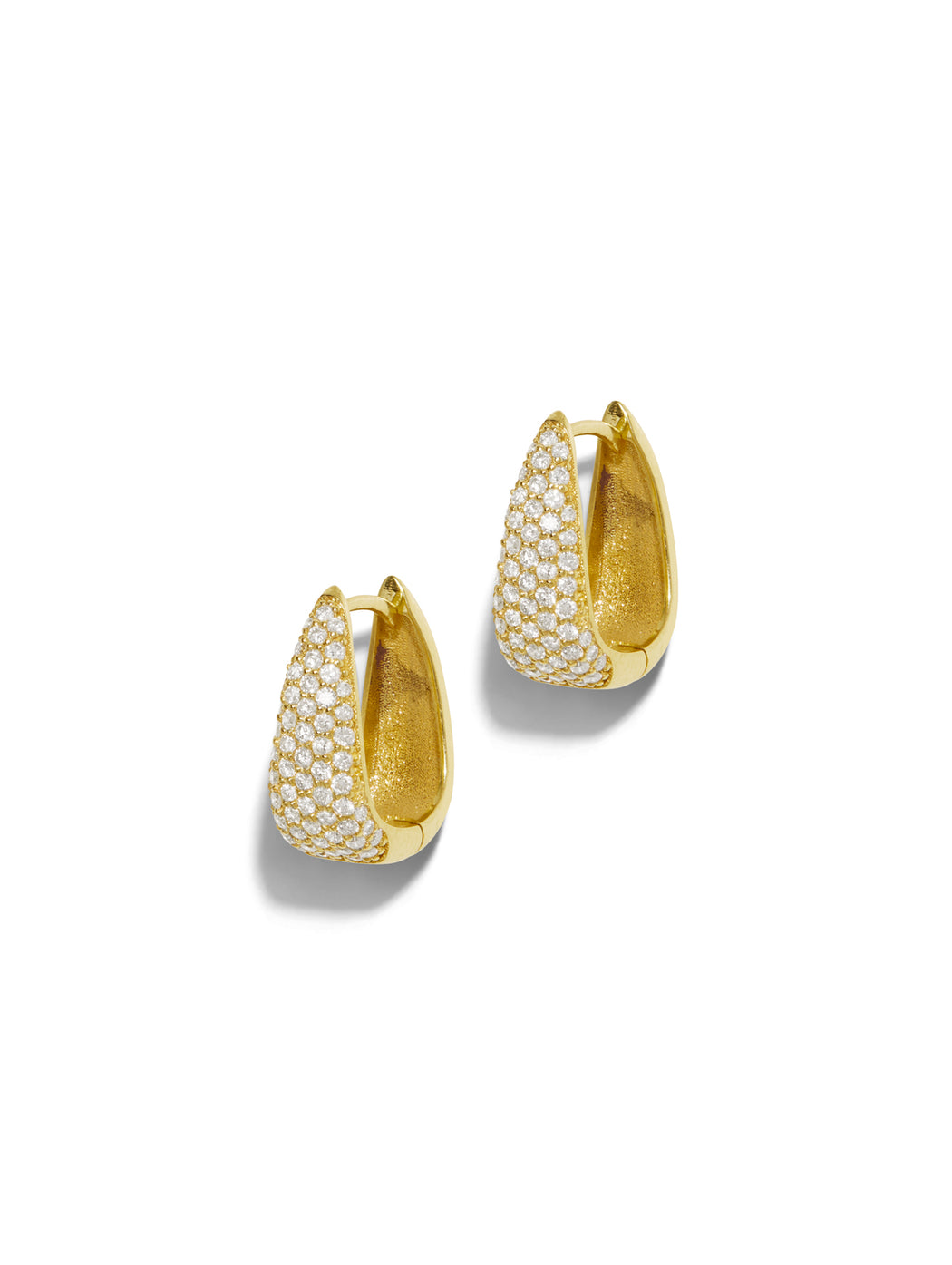 Mini Elongated Diamond Teardrop Yellow Gold Hoop Earrings