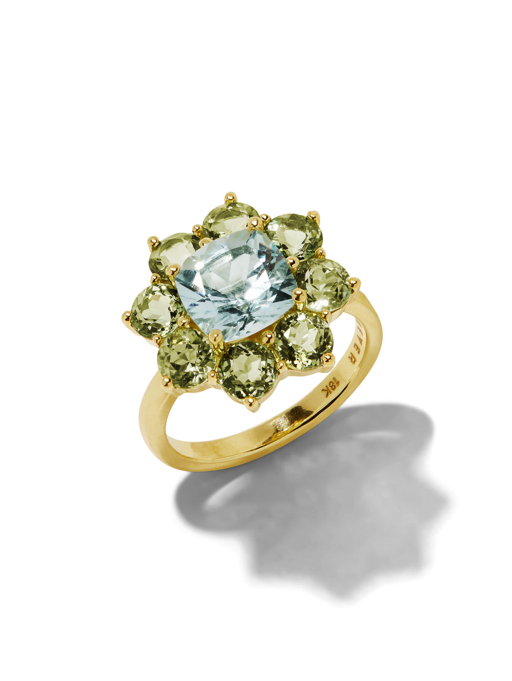 Mint Tourmaline & Aquamarine Statement Flower Yellow Gold Ring