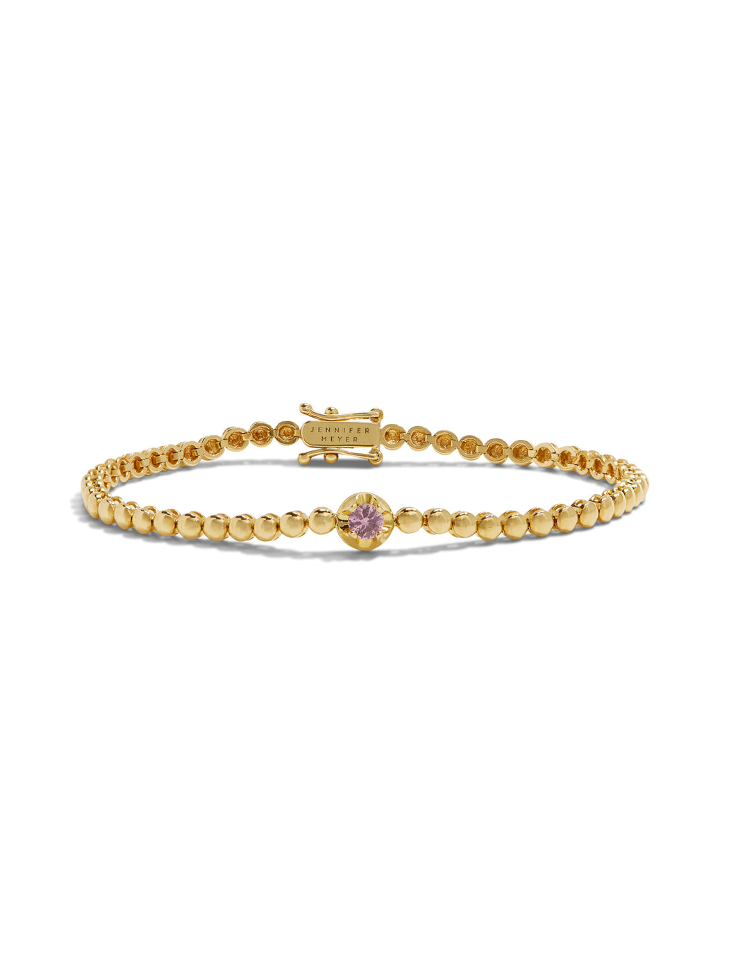 Mini Bezel Yellow Gold Tennis Bracelet with Illusion Set Pink Sapphire