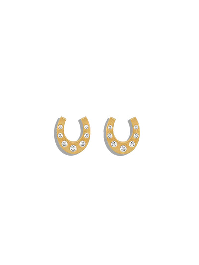 Mini Diamond Horseshoe Yellow Gold Studs