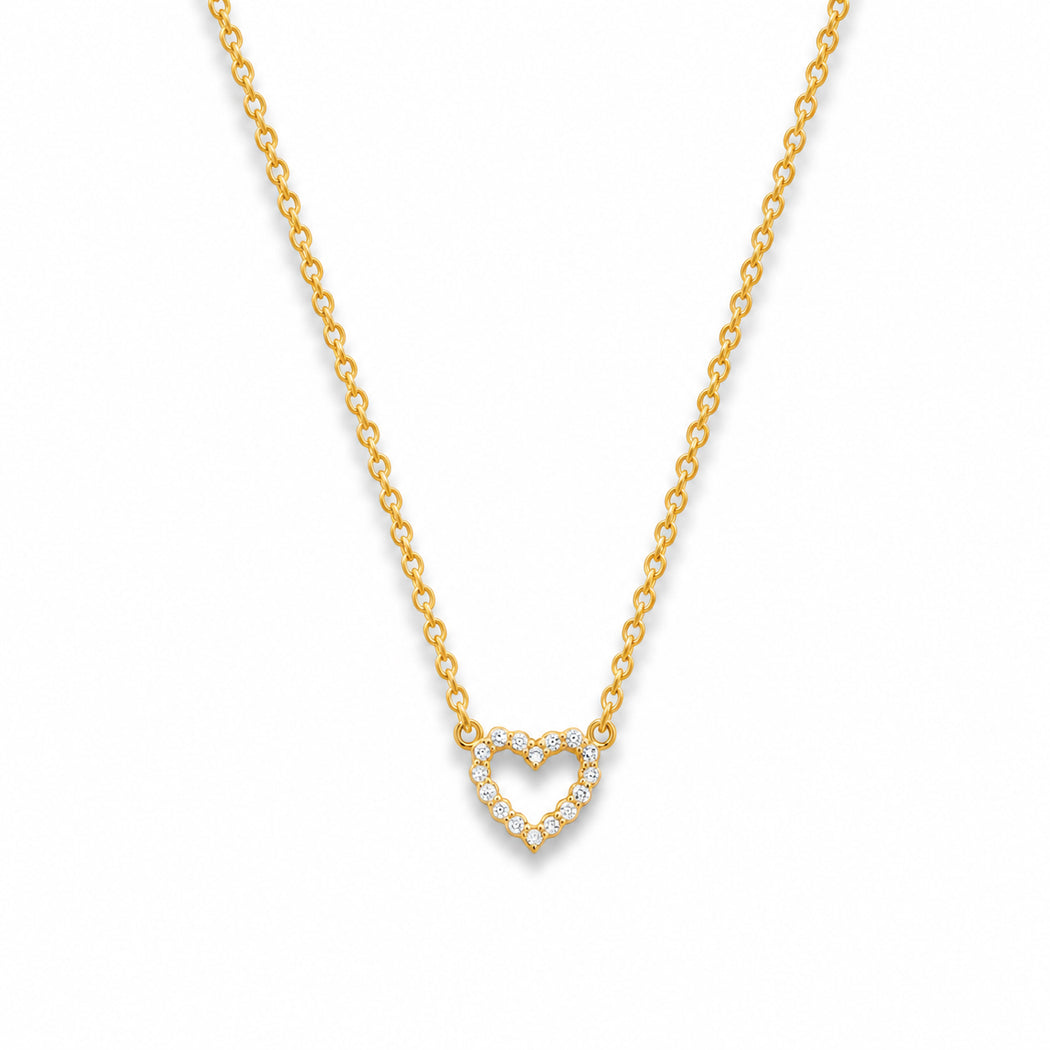 Small Diamond Open Heart Yellow Gold Necklace