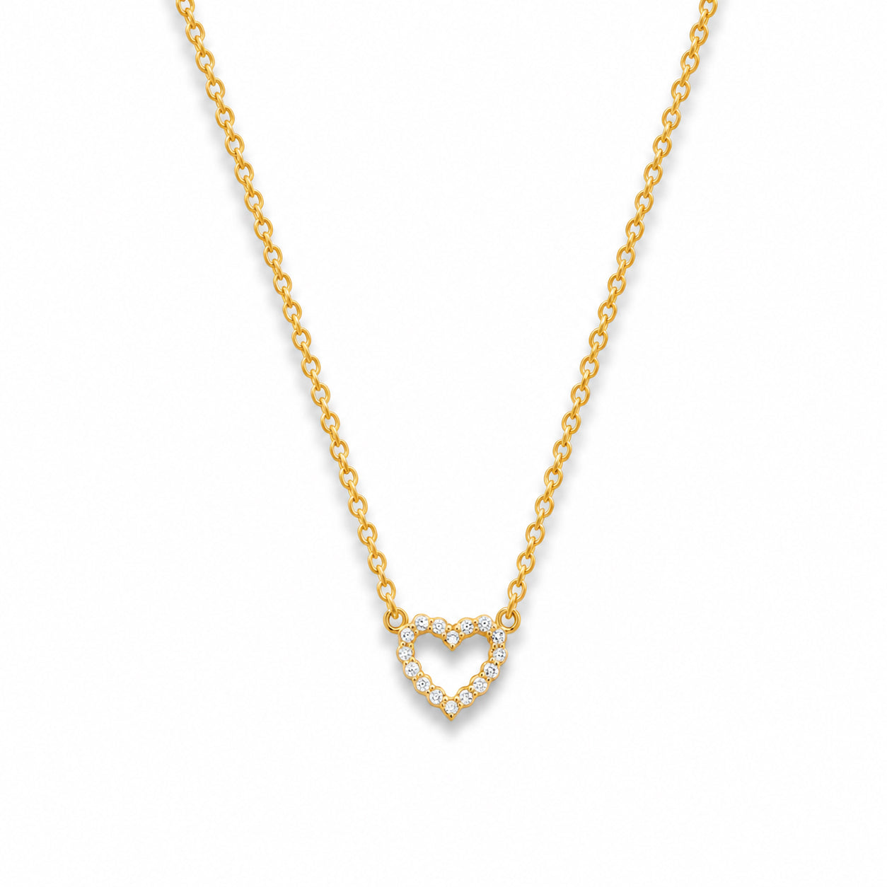 Small Diamond Open Heart Yellow Gold Necklace