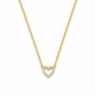Small Diamond Open Heart Yellow Gold Necklace