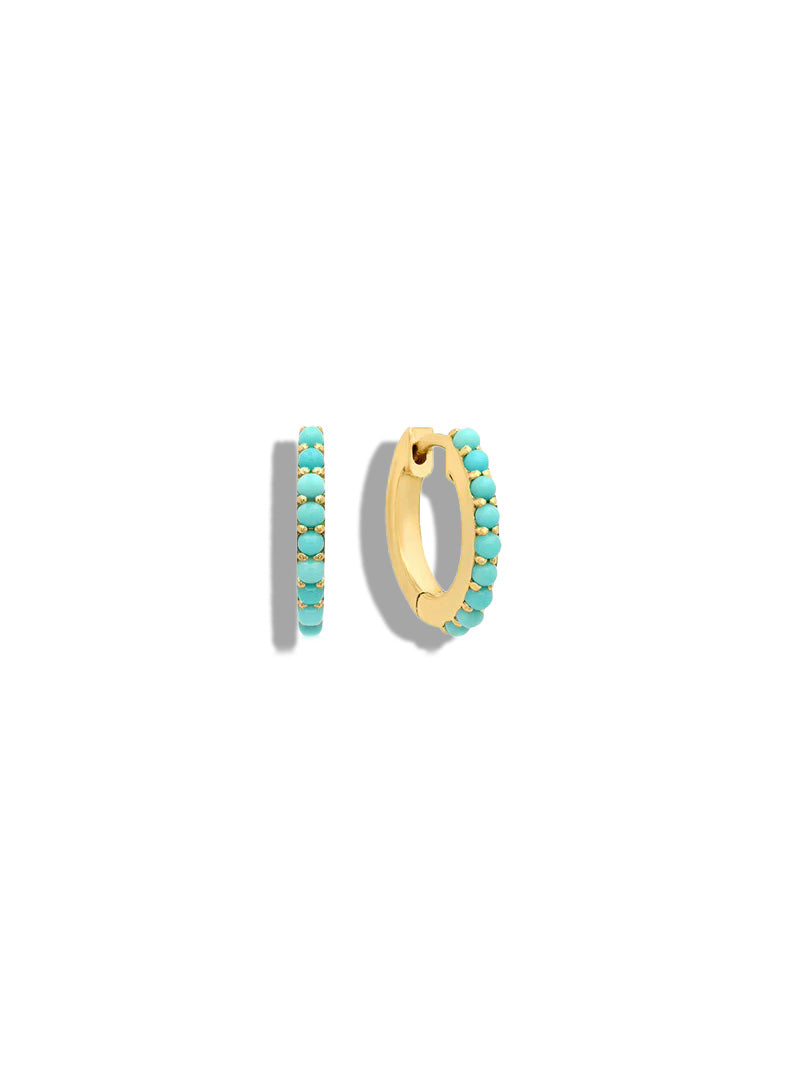 Turquoise Yellow Gold Huggie Hoop Earrings