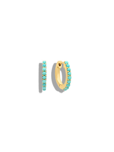 Turquoise Yellow Gold Huggie Hoop Earrings