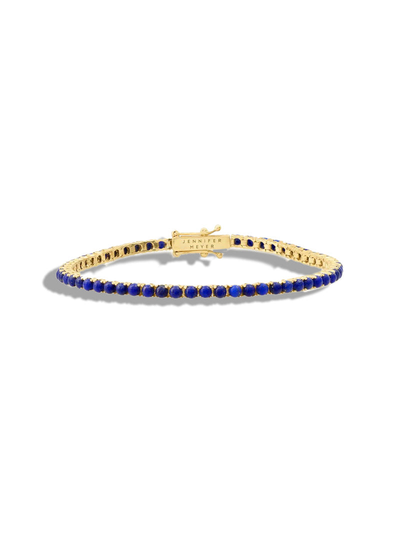 Large 4 Prong Lapis Yellow Gold Tennis Bracelet