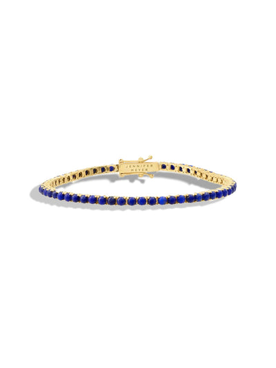 Large 4 Prong Lapis Yellow Gold Tennis Bracelet