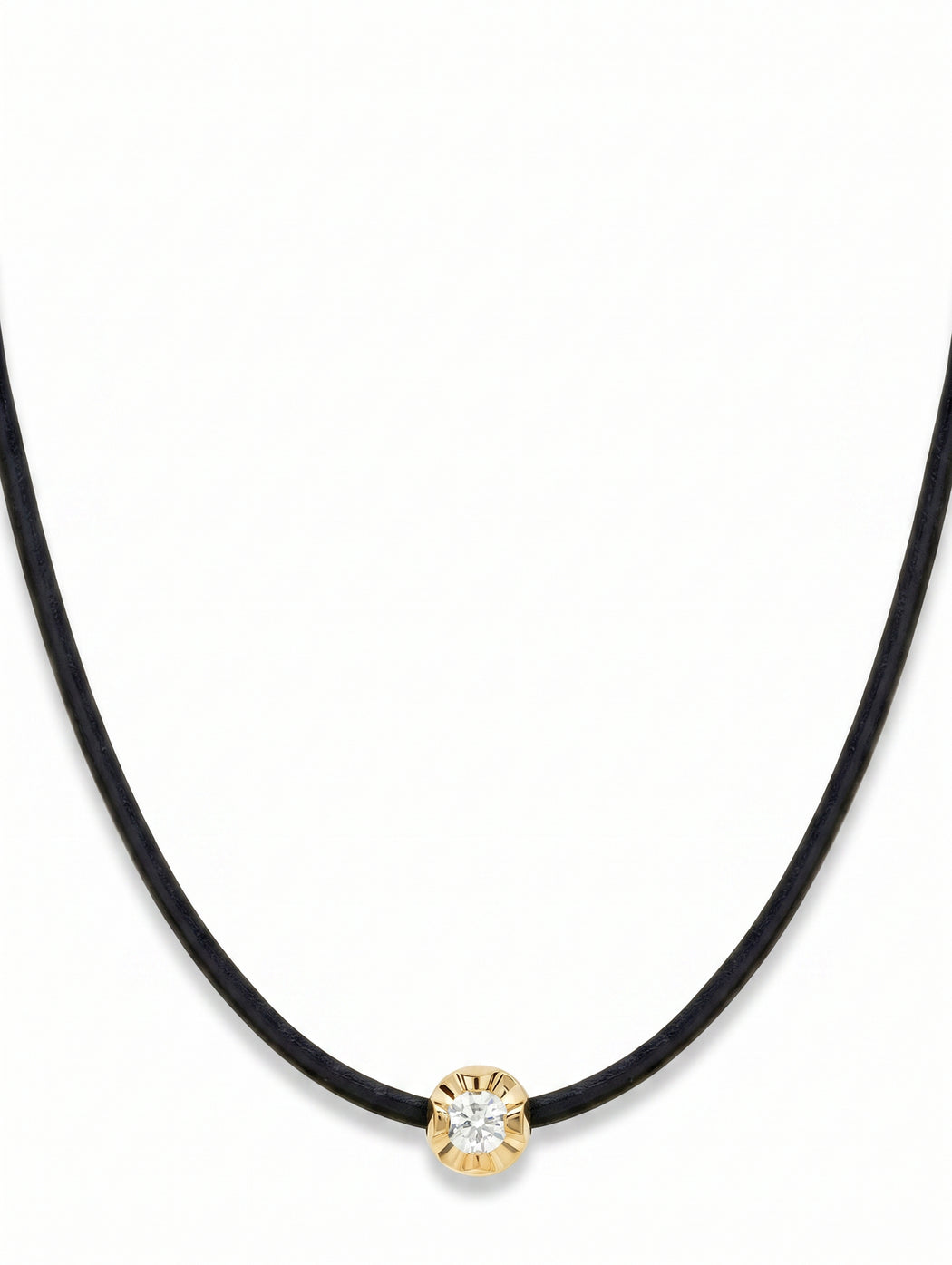 Illusion Set Yellow Gold Diamond and Leather Cord Necklace