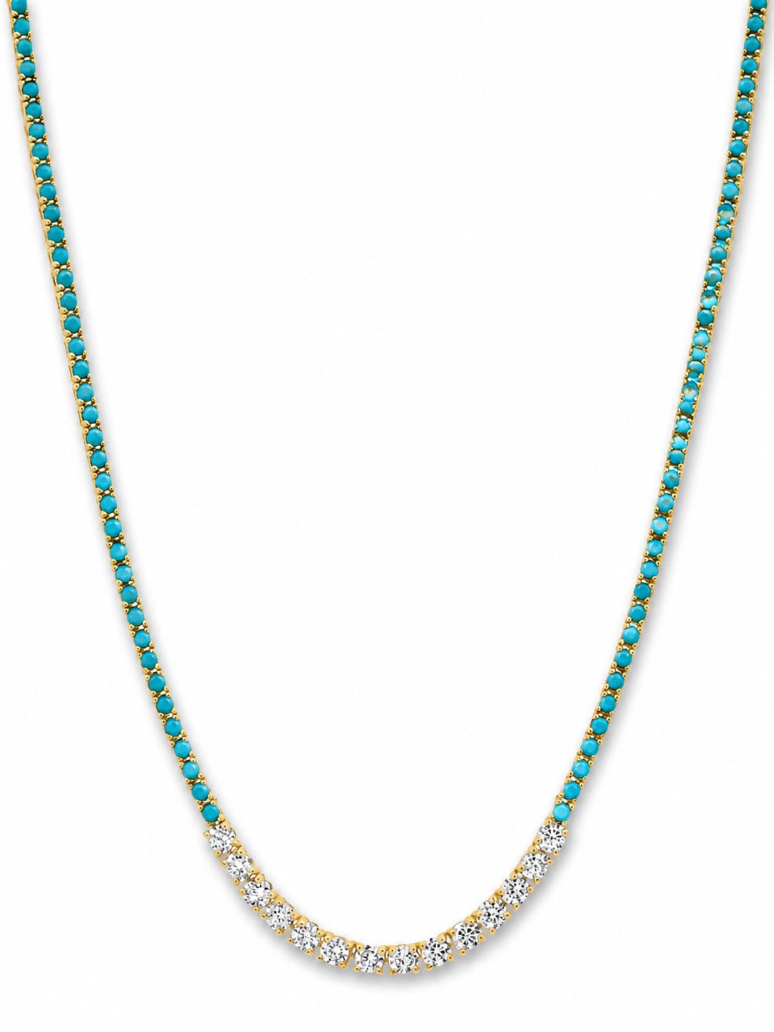 Small 4-Prong Turquoise Yellow Gold Tennis Necklace