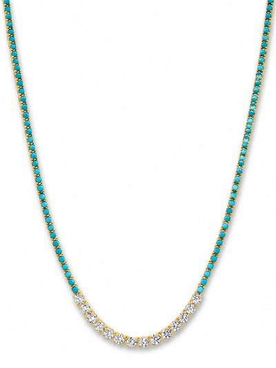 Small 4-Prong Turquoise Yellow Gold Tennis Necklace