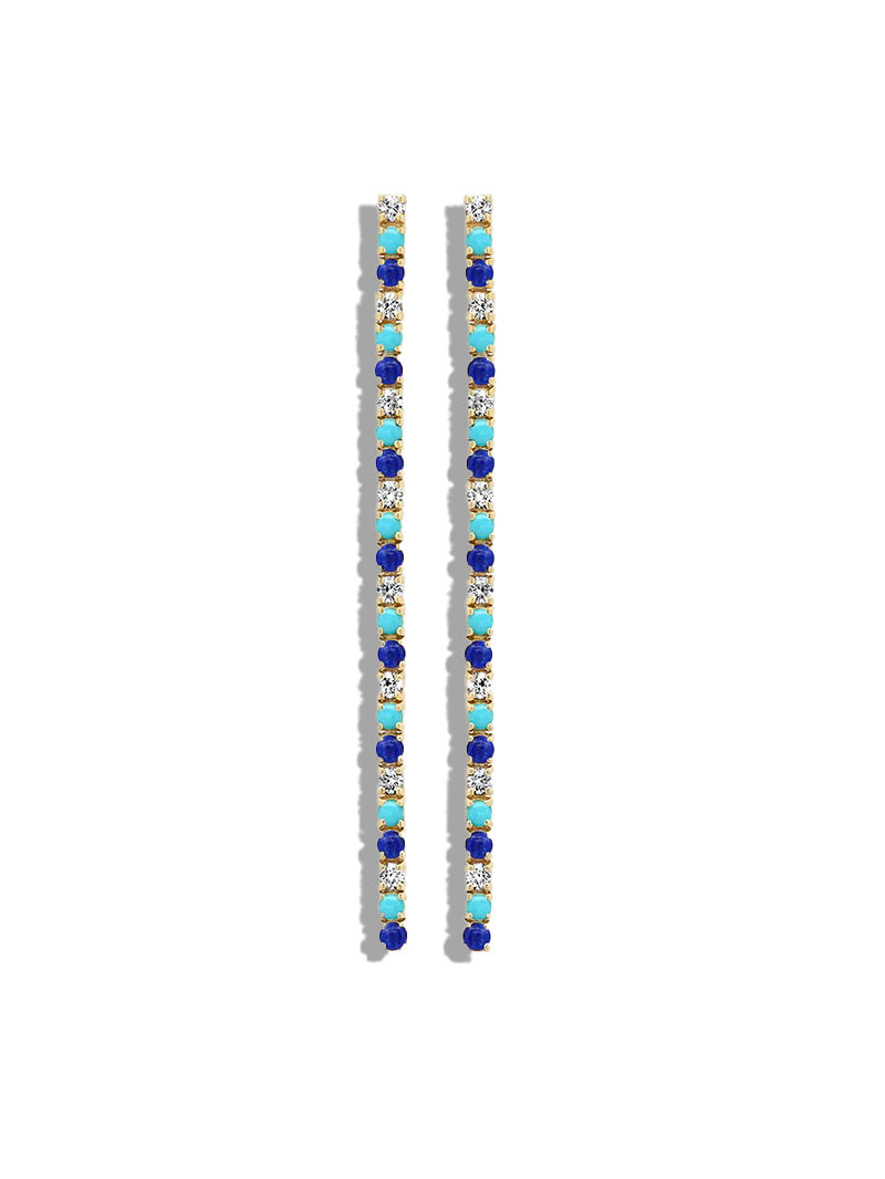 Small 4-Prong Diamond, Turquoise, and Lapis Yellow Gold Tennis Studs