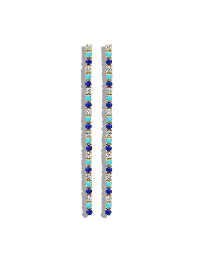 Small 4-Prong Diamond, Turquoise, and Lapis Yellow Gold Tennis Studs