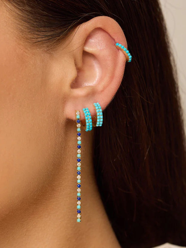 Small 4-Prong Diamond, Turquoise, and Lapis Yellow Gold Tennis Studs