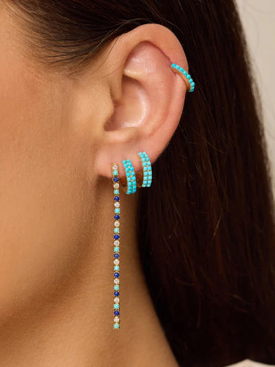 Small 4-Prong Diamond, Turquoise, and Lapis Yellow Gold Tennis Studs