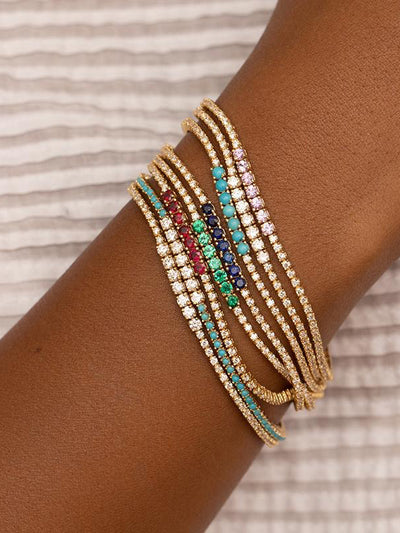4-Prong Diamond and Ruby Yellow Gold Tennis Bracelet