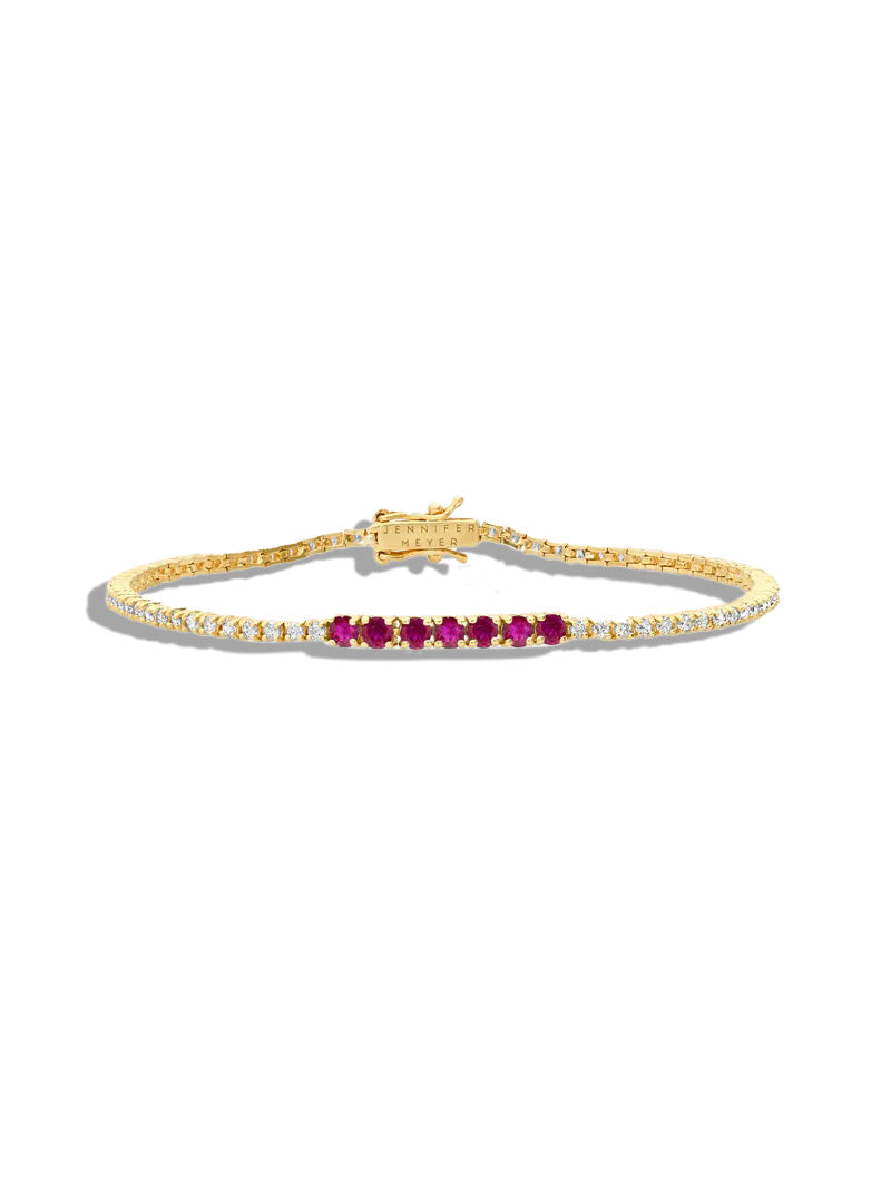 4-Prong Diamond and Ruby Yellow Gold Tennis Bracelet