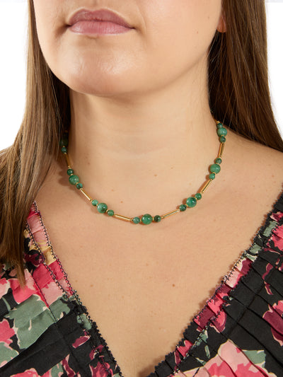 Gilda Emerald Yellow Gold Stick Chain Necklace