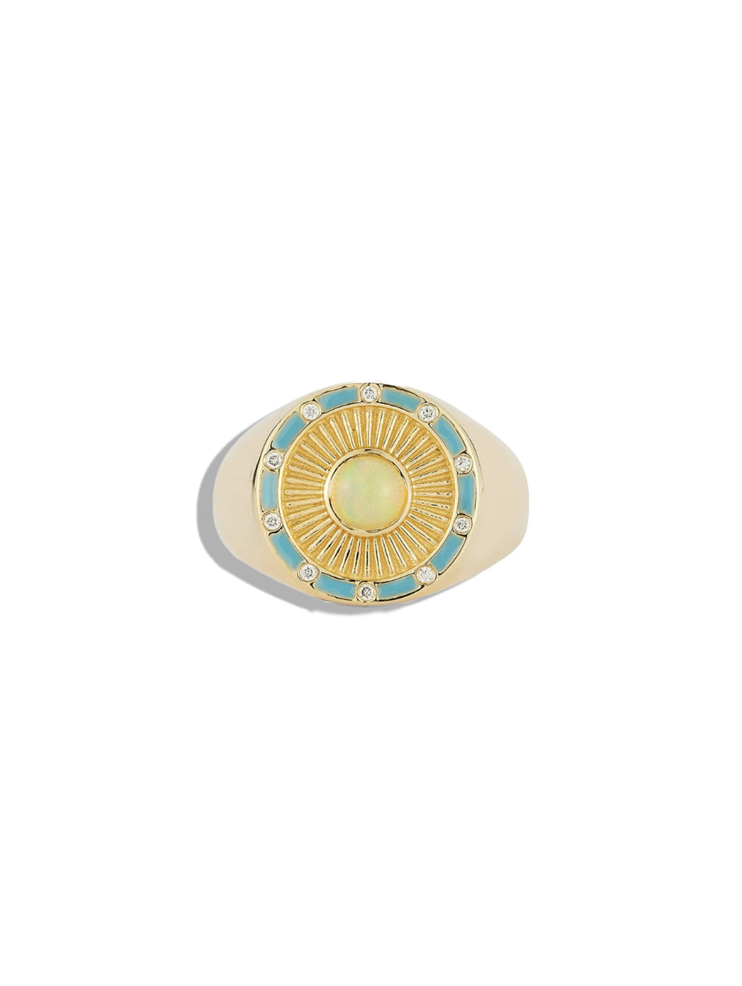Clarity Opal Sunburst Yellow Gold Signet Ring