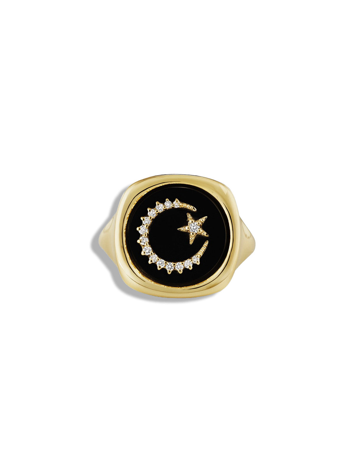 New Moon & Star Yellow Gold Signet Ring