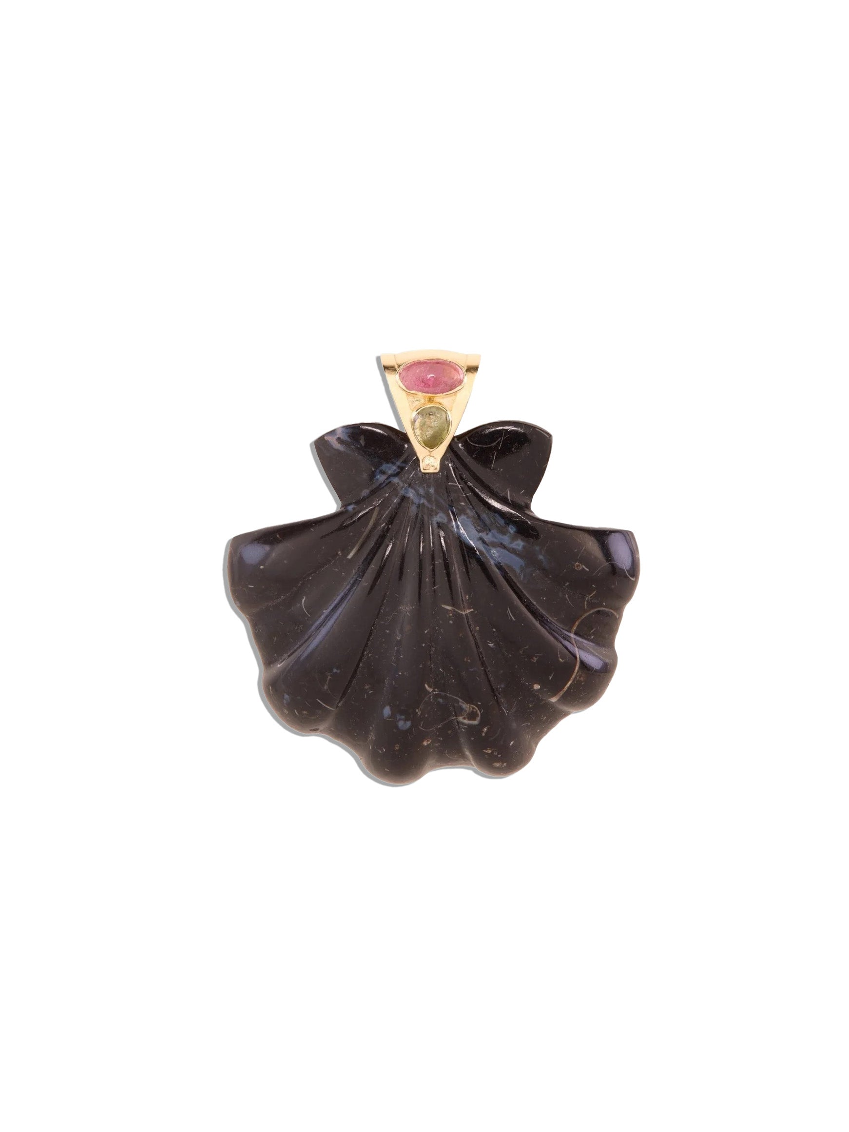 Grande Black Calcite Scallop Shell Pendant