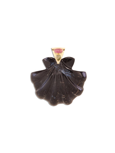 Grande Black Calcite Scallop Shell Pendant