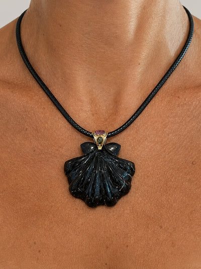 Grande Black Calcite Scallop Shell Pendant