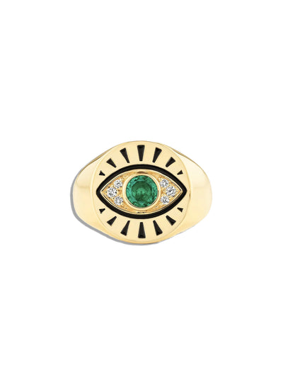 Protection Evil Eye Signet Emerald Ring