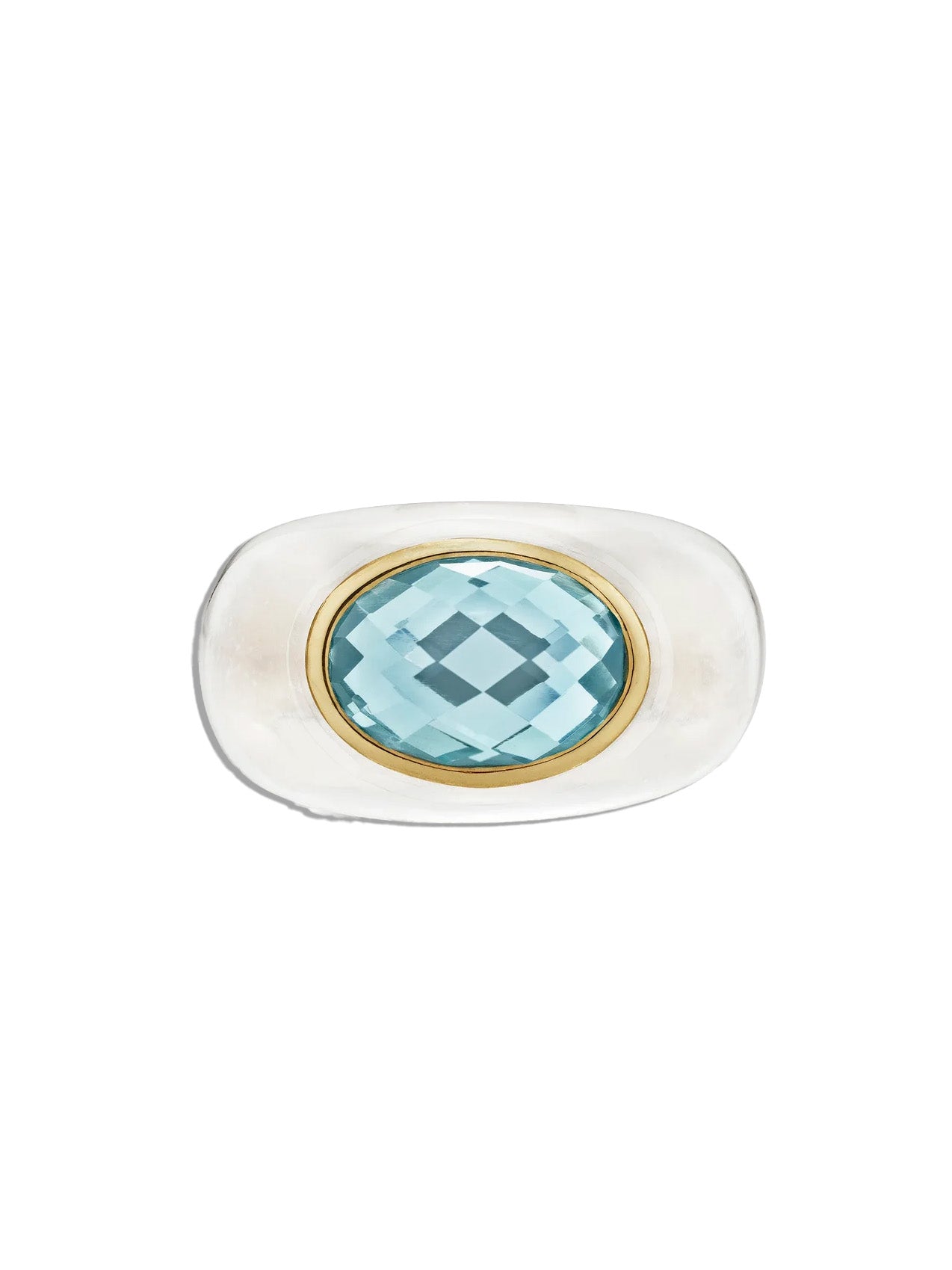 Sculptural Crystal and Sky Blue Topaz Yellow Gold Gemstone Ring
