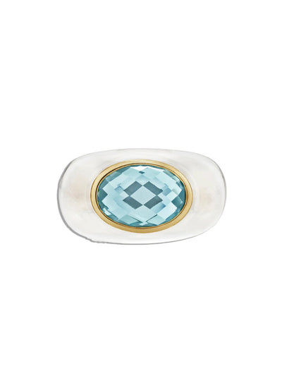 Sculptural Crystal and Sky Blue Topaz Yellow Gold Gemstone Ring