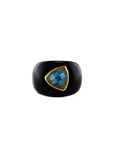 Sculptural Black Onyx Yellow Gold Stone Ring