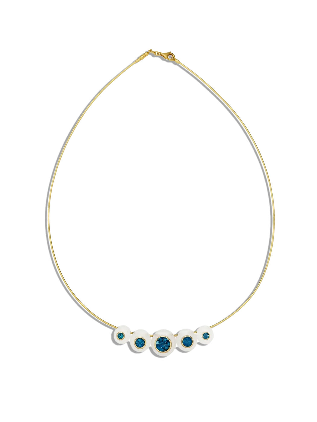 White Onyx and London Blue Topaz Gemstone Beaded Yellow Gold Necklace