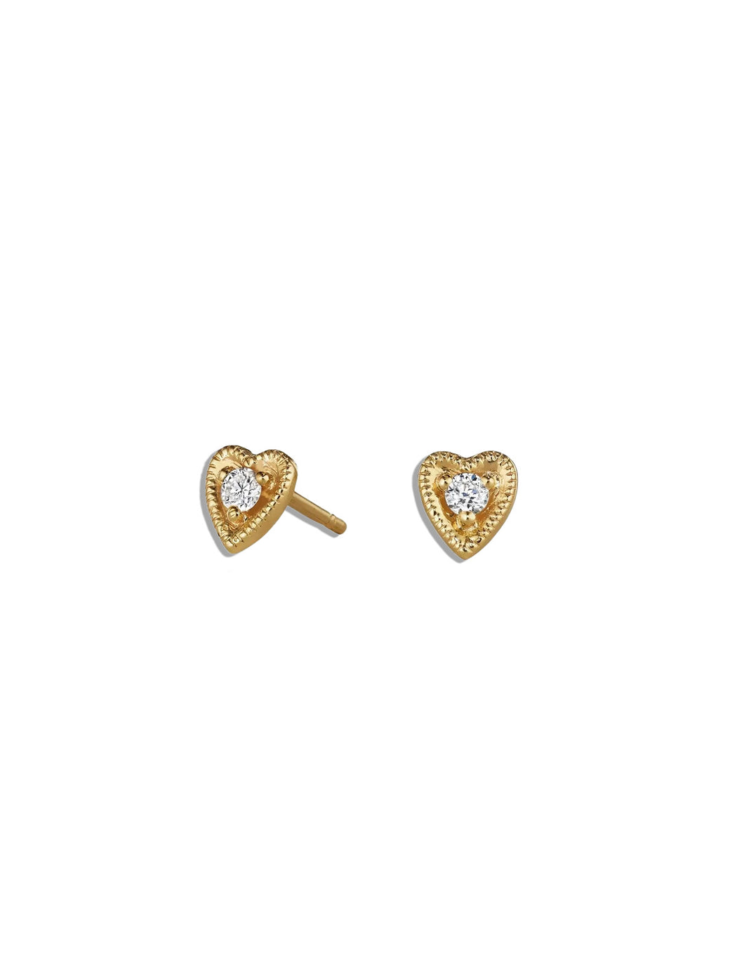 Diamond Heart Yellow Gold Studs